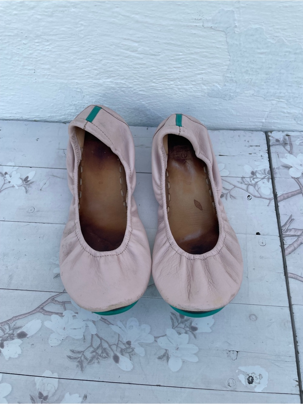 Tieks Blush Pink Ballet Flats with Teal Accents